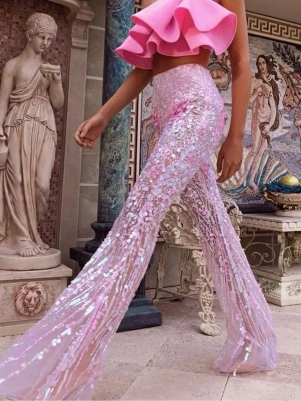 Eliya the Label Alyce Pants - Embellished Pink Wide Leg Sheer Pants - Picture 9 of 9
